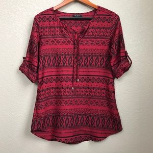 Antilia Femme Black & Red Print Boho Style Top